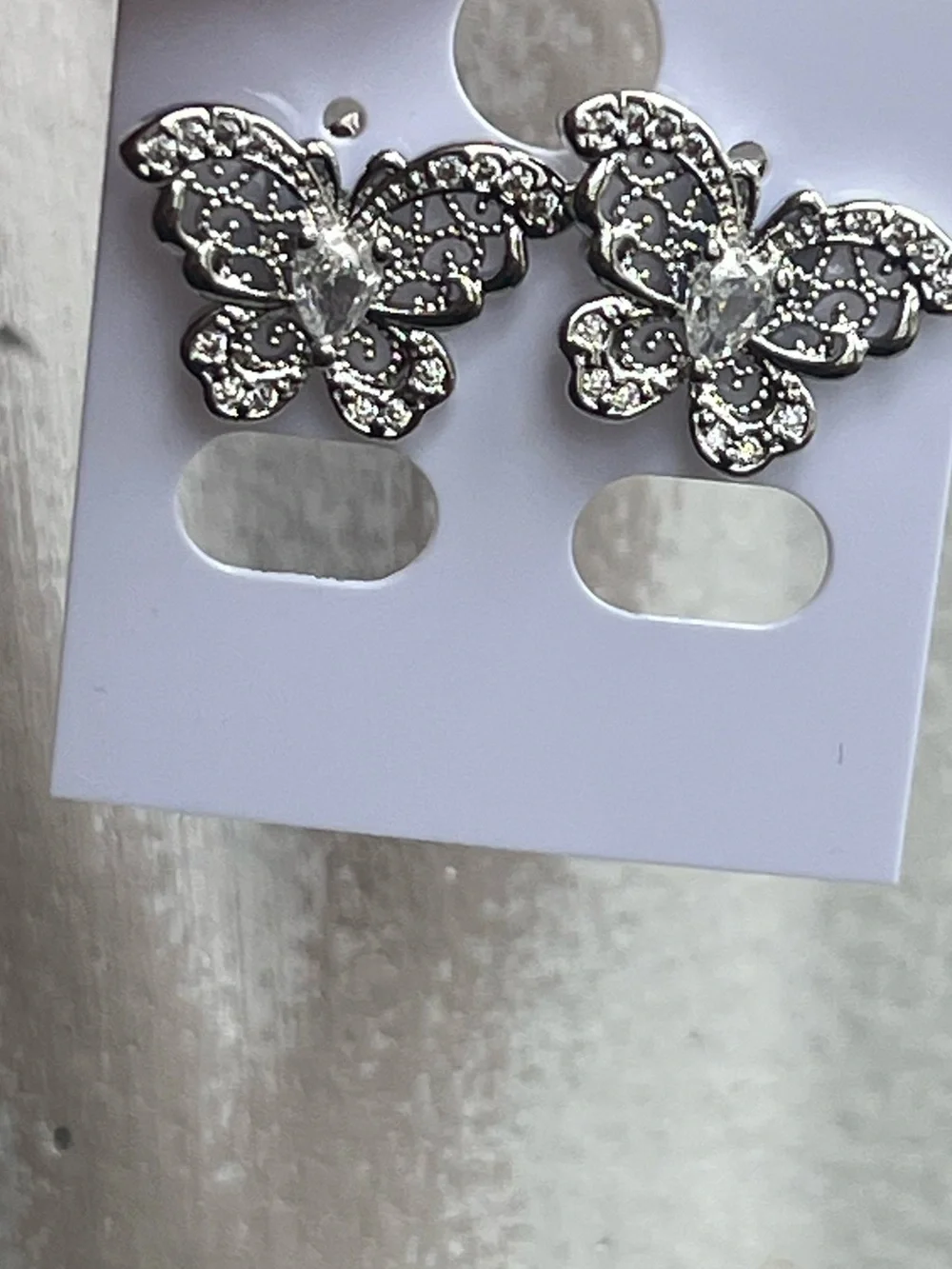 ⭐️-Silver Butterfly Crystal Stud Earrings